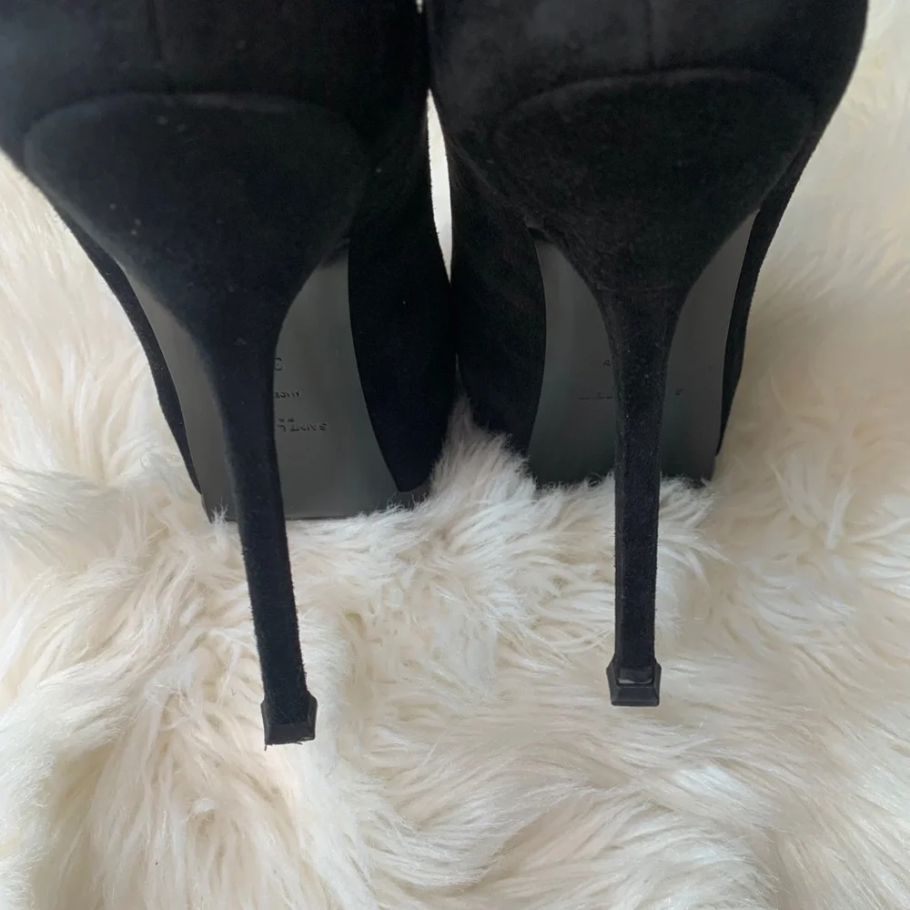 YSL 105 Cap Pump Black Suede/Patent